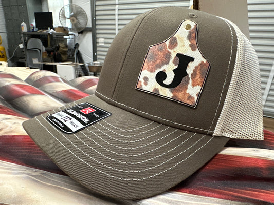 Cow Hide Cow Tag Initial Hat